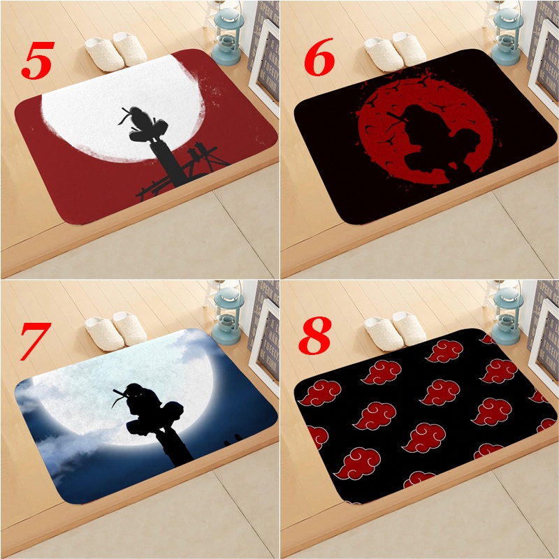 Thảm lót cửa chùi chân Chống Trượt In Logo Naruto Uchiha Clan Itachi Nhật Bản 60x40cm