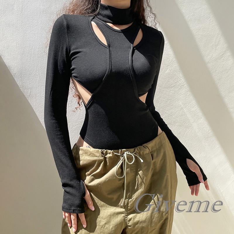 Áo Liền Quần Dài Tay Khoét Lỗ Màu Sắc Thời Trang Cho Nữ