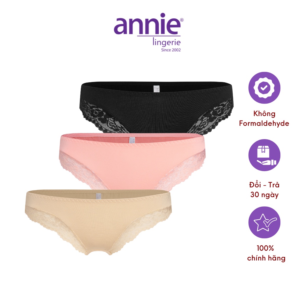 Combo 3 quần lót nữ trơn vải lụa phối ren annie QE830 mềm mại, gợi cảm, thoáng mát ôm trọn vòng 3 ( màu ngẫu nhiên)