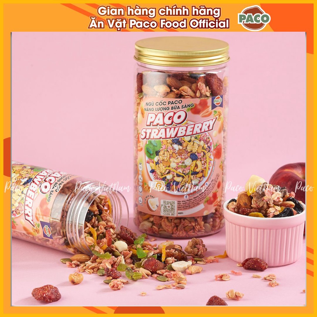 Độc Quyền Granola VỊ DÂU TÂY CÓ MACCA hơn 80% siêu hạt và hoa quả sấy PACO ăn kiêng giảm cân ăn không ngấy