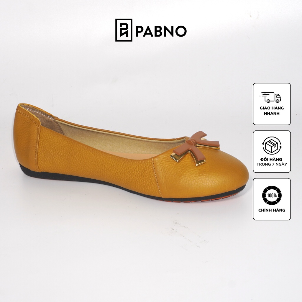 Giày búp bê PABNO PN17007, Giày búp bê nữ hàng hiệu khóa nơ, Giày búp bê nữ Hàn Quốc đế cao 1cm