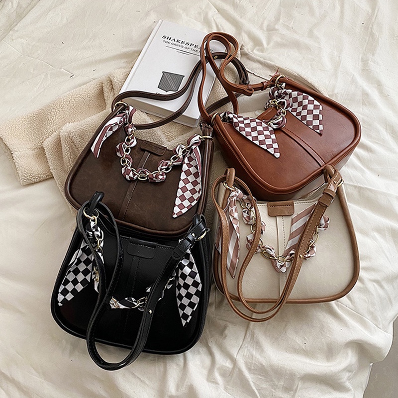 Túi Đeo Vai Bằng Lụa Phối Dây Đeo Sợi Xích Phong Cách Hàn Quốc Cổ Điển Thời Trang Cho