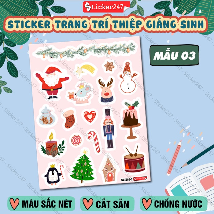 Sticker Trang Trí Thiệp Noel 🌈Freeship Sticker Dễ Thương Dán Quà Giáng Sinh Merry Christmas - Chống Nước - Cao Cấp