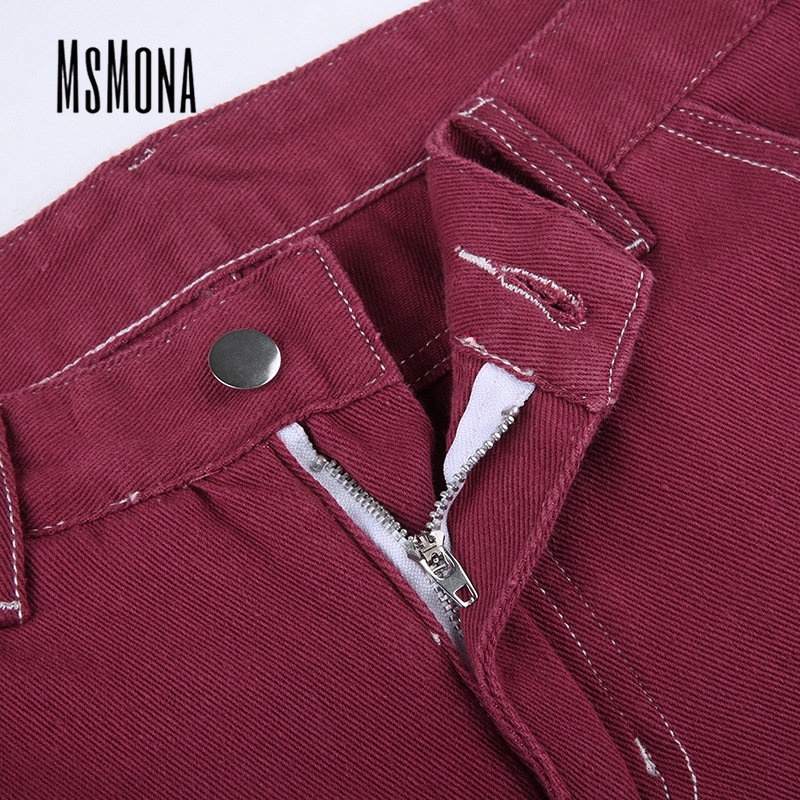 MsMona Quần Jean Ống Rộng Màu Đỏ Trơn Có Túi Thời Trang 2022 Cho Nữ