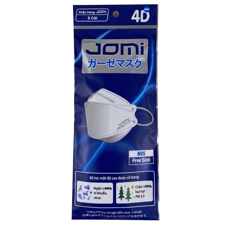 Khẩu trang y tế KF94 4D Jomi lọc bụi mịn túi 5 cái NPP JOMI Official