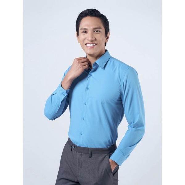 OWEN - Áo Sơ mi dài tay Owen chất sợi tre màu xanh kẻ ô chìm  Slimfit / Regular fit