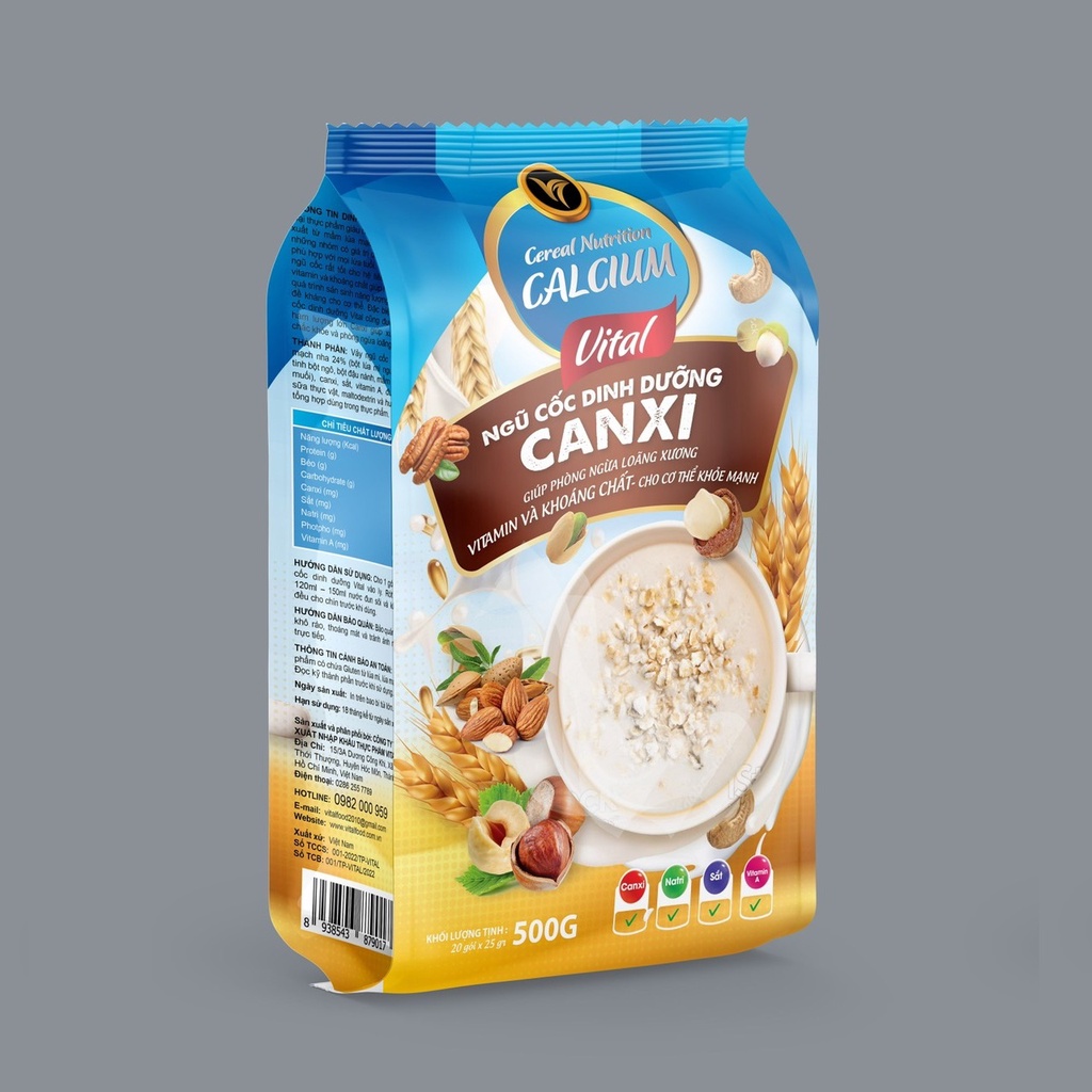 Ngũ Cốc Dinh Dưỡng uống liền Vital Canxi 500g (20 gói) chính hãng - VITALFOOD