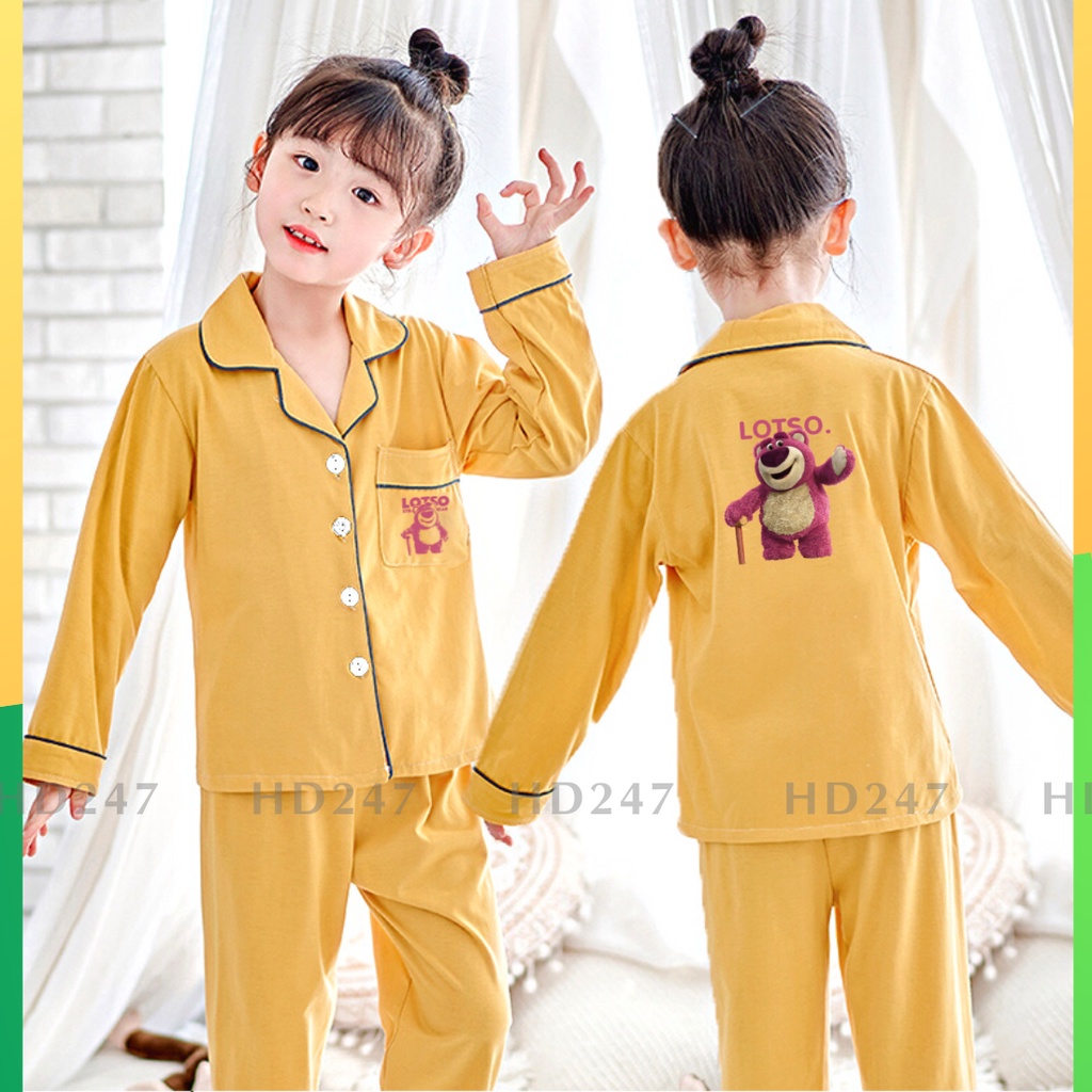 Đồ bộ pijama bé gái dài tay quần dài in hình gấu LOTSO cute HD247 0332