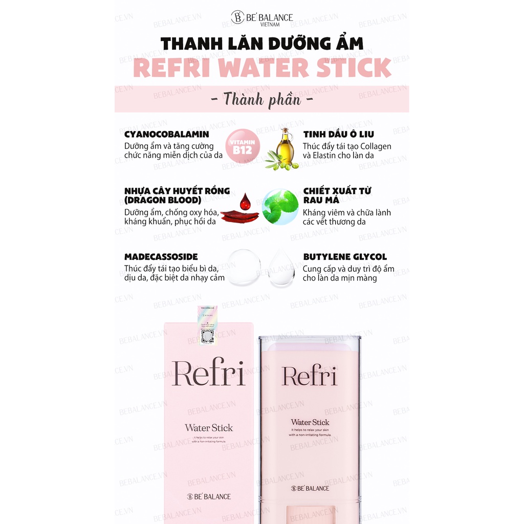 Thanh Lăn Dưỡng Ẩm Refri Water Stick Be'Balance (20g)