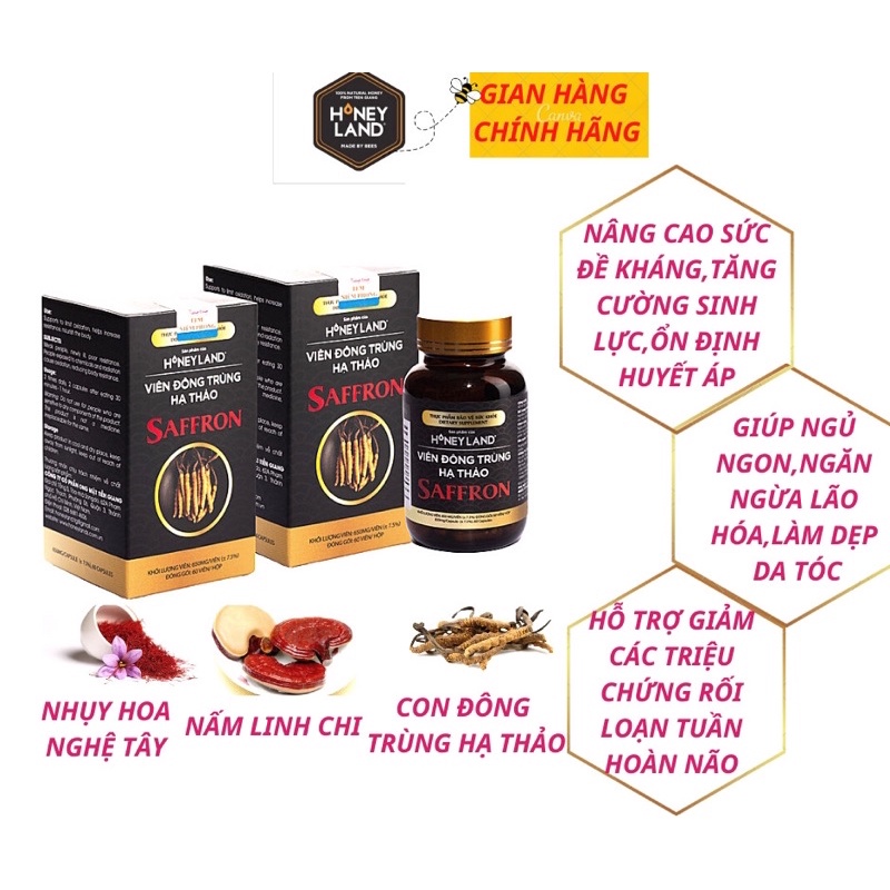 Viên Đông Trùng Hạ Thảo HONEYLAND 3 Hộp 60 Viên