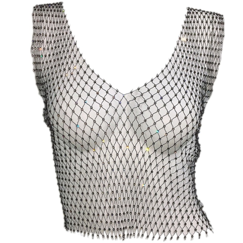 Xiangbao Áo Không Tay Dây Xích Đính Đá Gợi Cảm Cho Nữ Dự Tiệc Tối