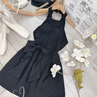 Jumpsuit cổ yếm kèm nơ rời
