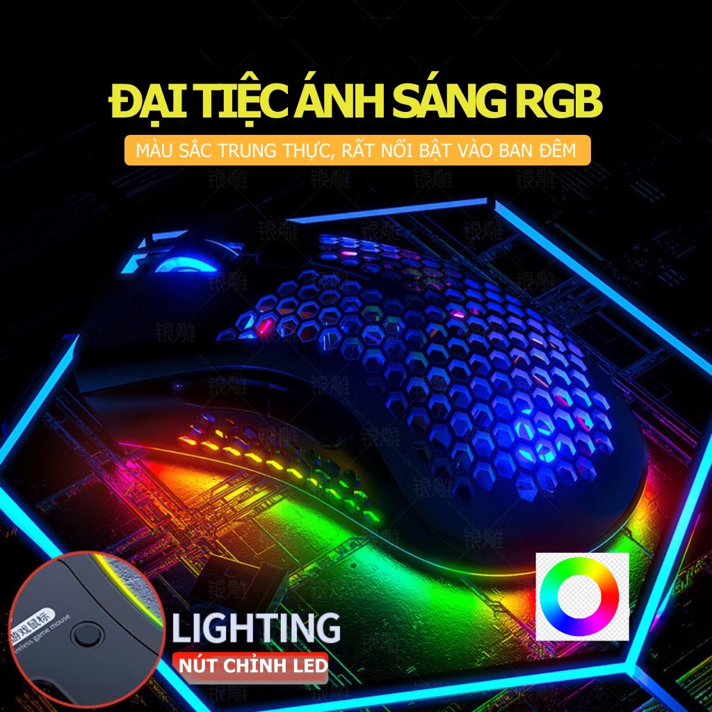 Chuột không dây gaming Yindiao A3 Led RGB 16 triệu màu silent pin sạc thiết kế công thái học chuyên chơi game
