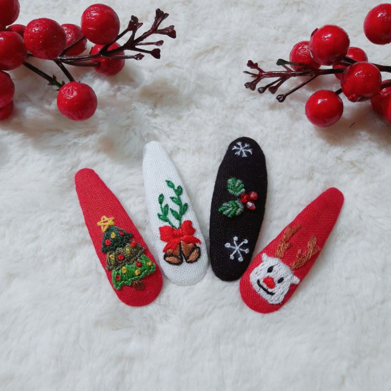 Kẹp tóc thêu tay Giáng Sinh/1 chiếc