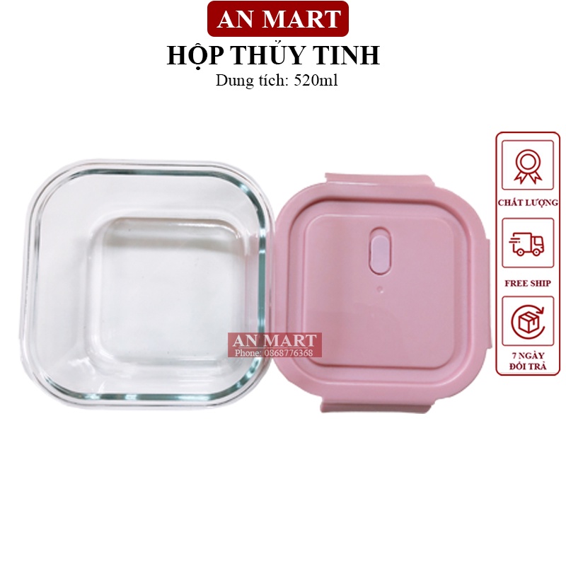 Thố Hộp Thủy Tinh Đựng Thực Phẩm - Hộp Cơm Văn Phòng Quay Được Trong Lò Vi Sóng 520ml