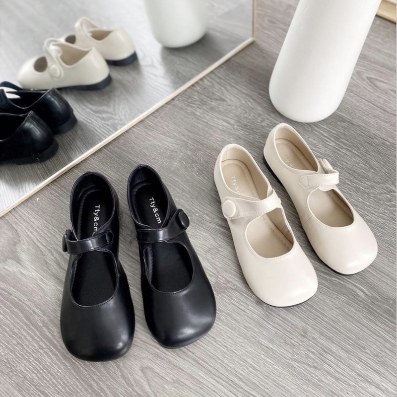 Giày Búp Bê Vintage Mũi Tròn Xinh