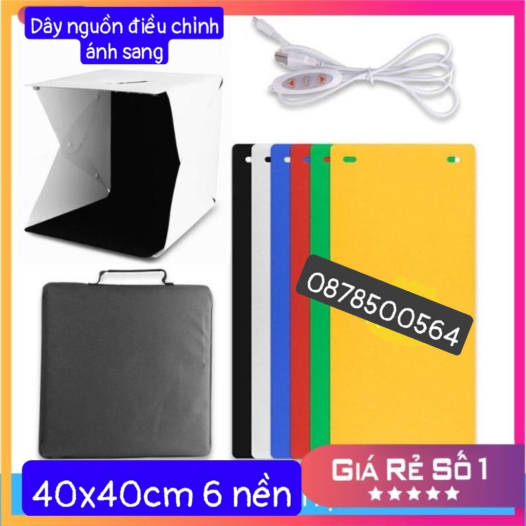 Hộp Chụp Hình Sản Phẩm 40x40cm 2 dãy đèn Led siêu sáng tặng kèm 6 nền_ bingo2020