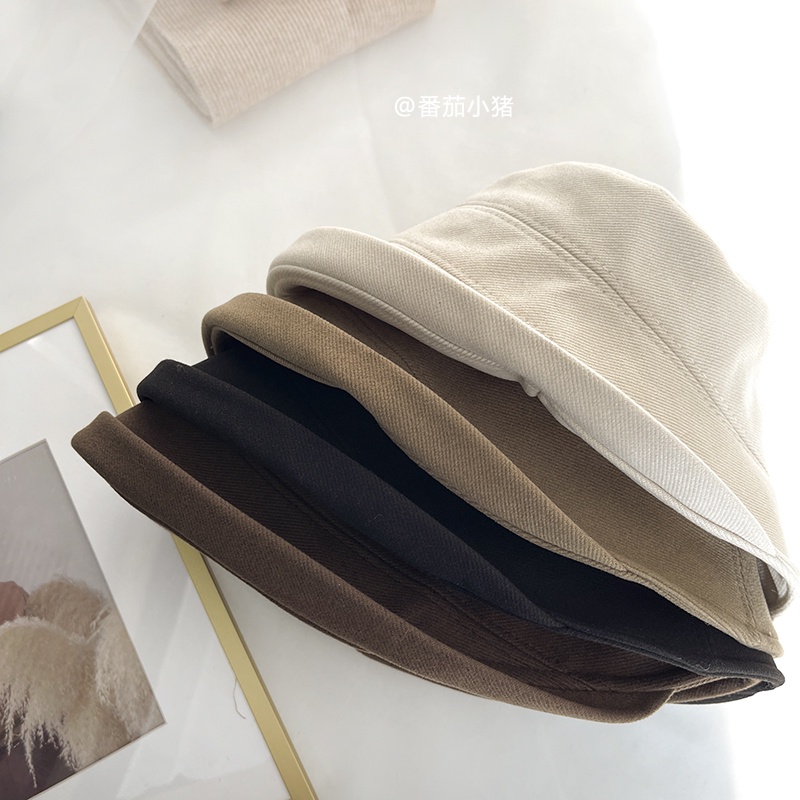 Mũ Bucket Len Dày Dặn Giữ Ấm Mùa Thu Đông Kiểu Dáng Đơn Giản Lưng Ngắn Phong Cách Hàn Quốc Cho Nữ