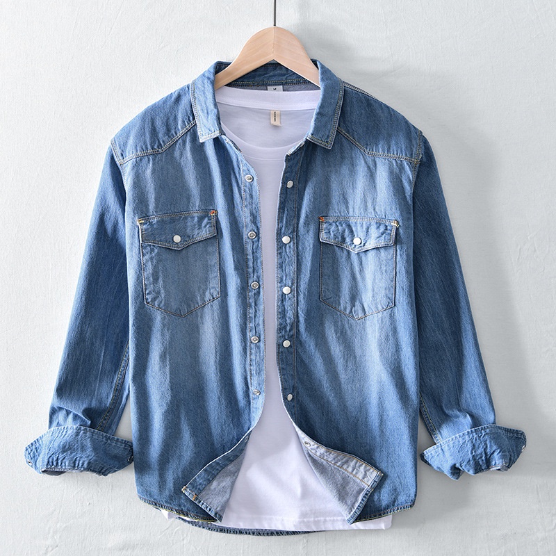 Sơ Mi Nam chất liệu Jean Denim 100% Cotton, Túi Ngực, Tay dài, Dáng xuông, Hàng cao cấp