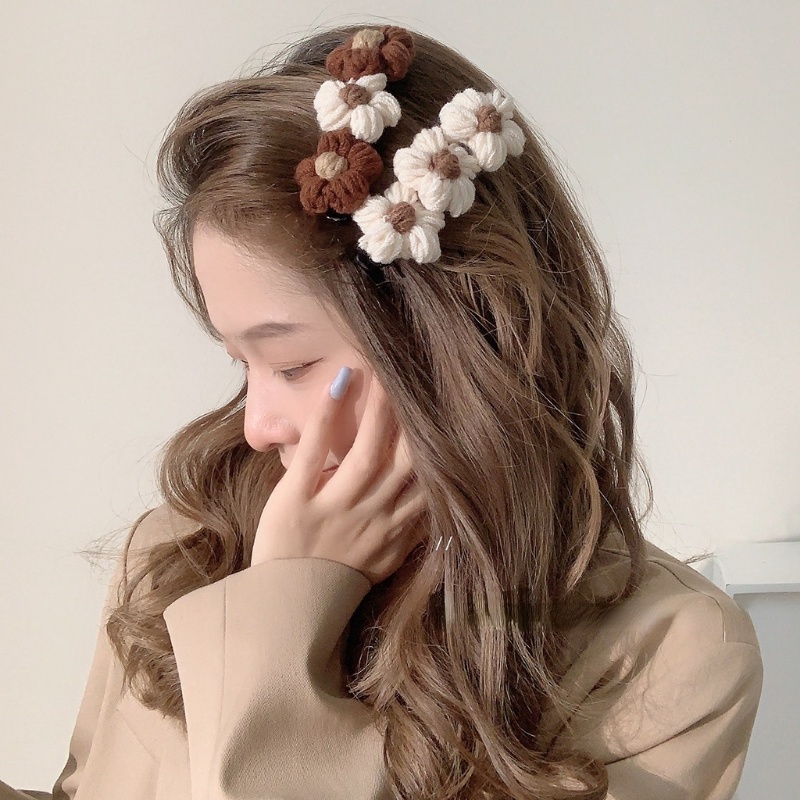 Kẹp Tóc Hoa Lớn Đan Len Màu Tương Phản Phong Cách Hàn Quốc Thời Trang Cho Nữ