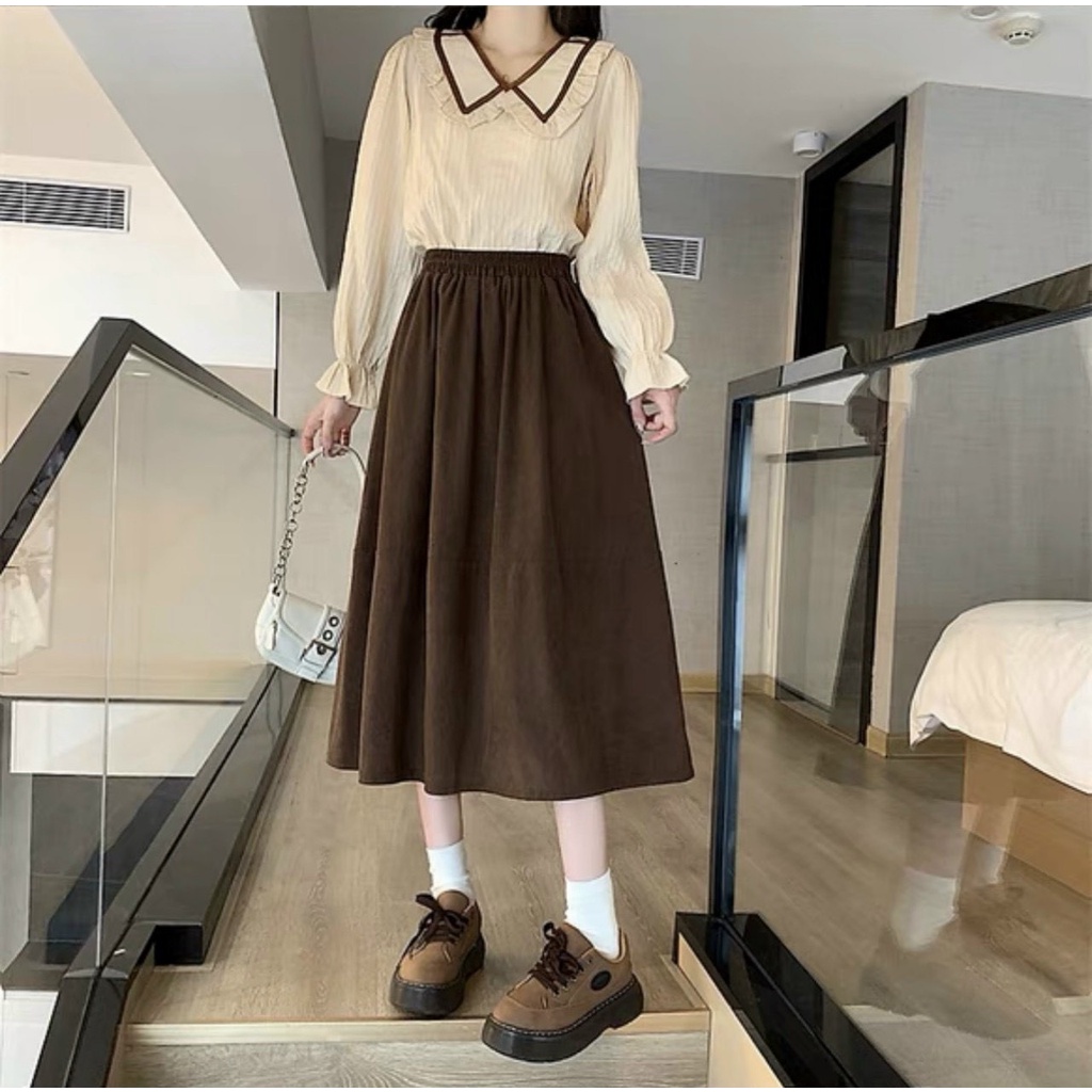 Chân váy kaki dáng dài đi chơi cực xinh