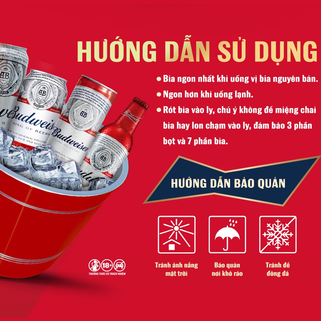 Thùng 24 Lon Bia Budweiser Sleek Can Chính Hãng (330ml/ lon) - phiên bản FIFA World Cup