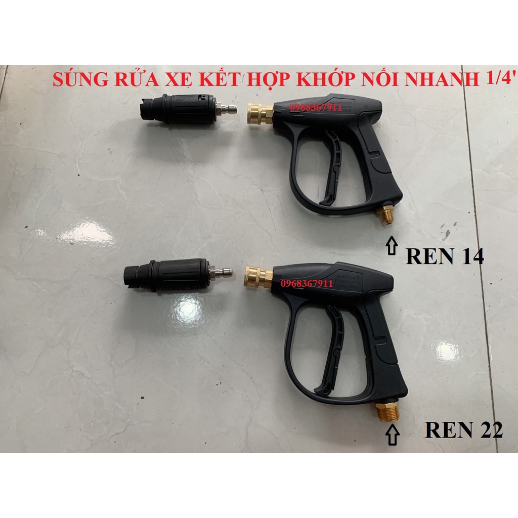 Súng rửa xe áp lực cao kèm bộ nối nhanh ren 1/4 INCH, súng xịt rửa xe + bộ nối nhanh 1/4