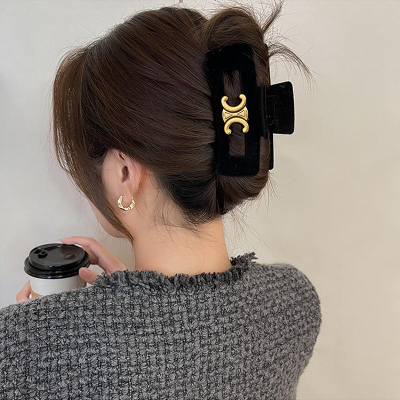 Kẹp Tóc Hình Vuông Cỡ Lớn Màu Đen Bằng Vải flannel + Kim Loại Phong Cách vintage Cho
