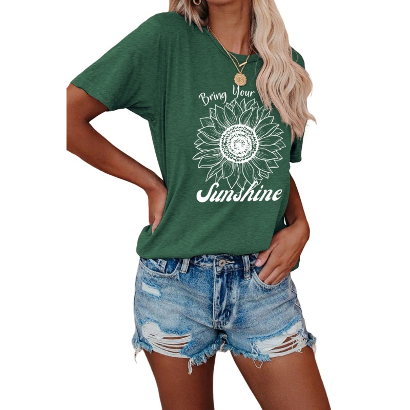 Áo Thun Tay Ngắn In Hình Hoa Hướng Dương Dễ Thương Cho Nữ