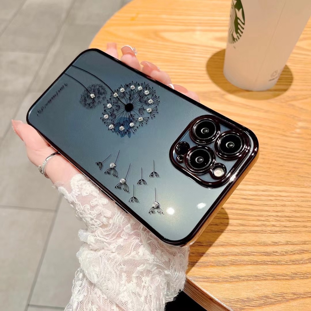 Ốp Hoa Đá Bồ Công Anh Mạ Viền Màu cho Iphone 7 8 plus 11 12 13 pro max 14 14 pro max phukienbaohan