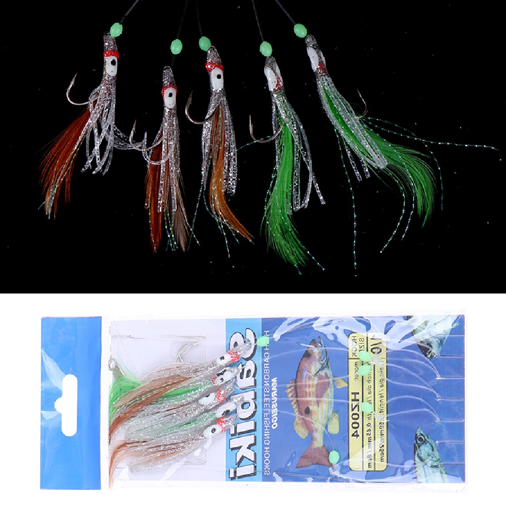 Mồi Câu Cá 5 Trong 1 Hình Bạch Tuộc Bằng Lông Vũ Phát Sáng Trong Đêm