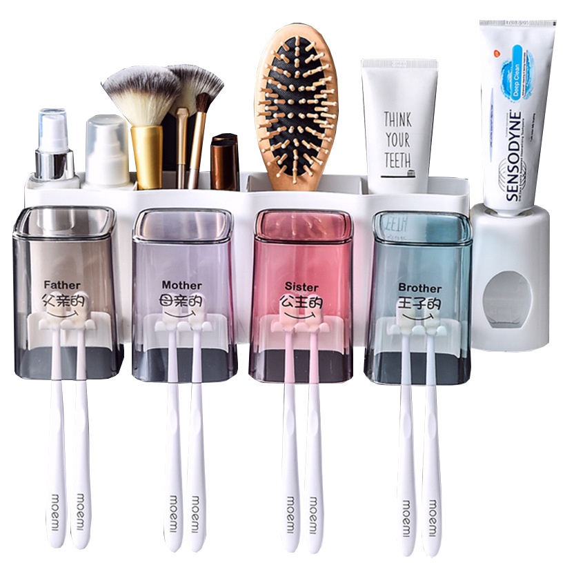 Bộ Dụng Cụ Đựng Kem Đánh Răng 4 Ngăn Kèm-4 Ly 0013