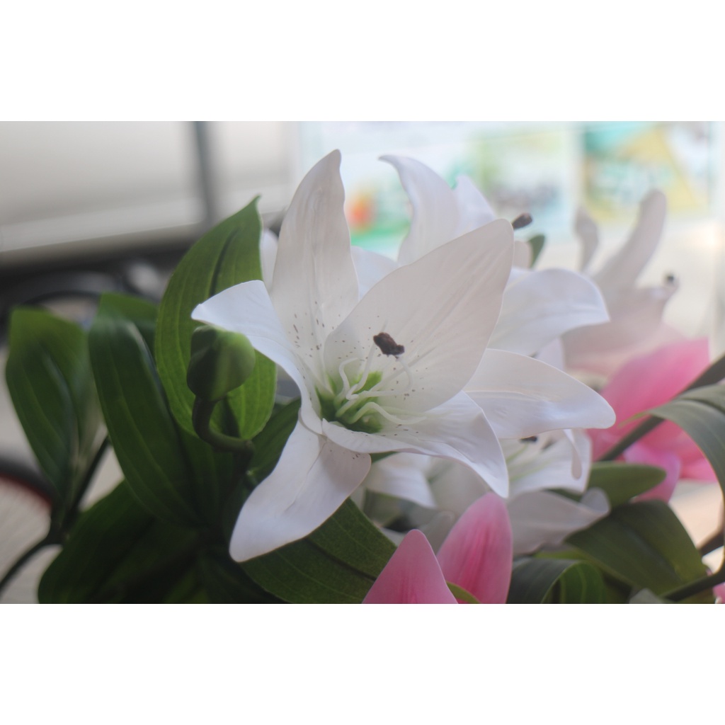 Hoa ly cành 9 bông 3 nụ- chất liệu cao su- Hoa giả mà như thật