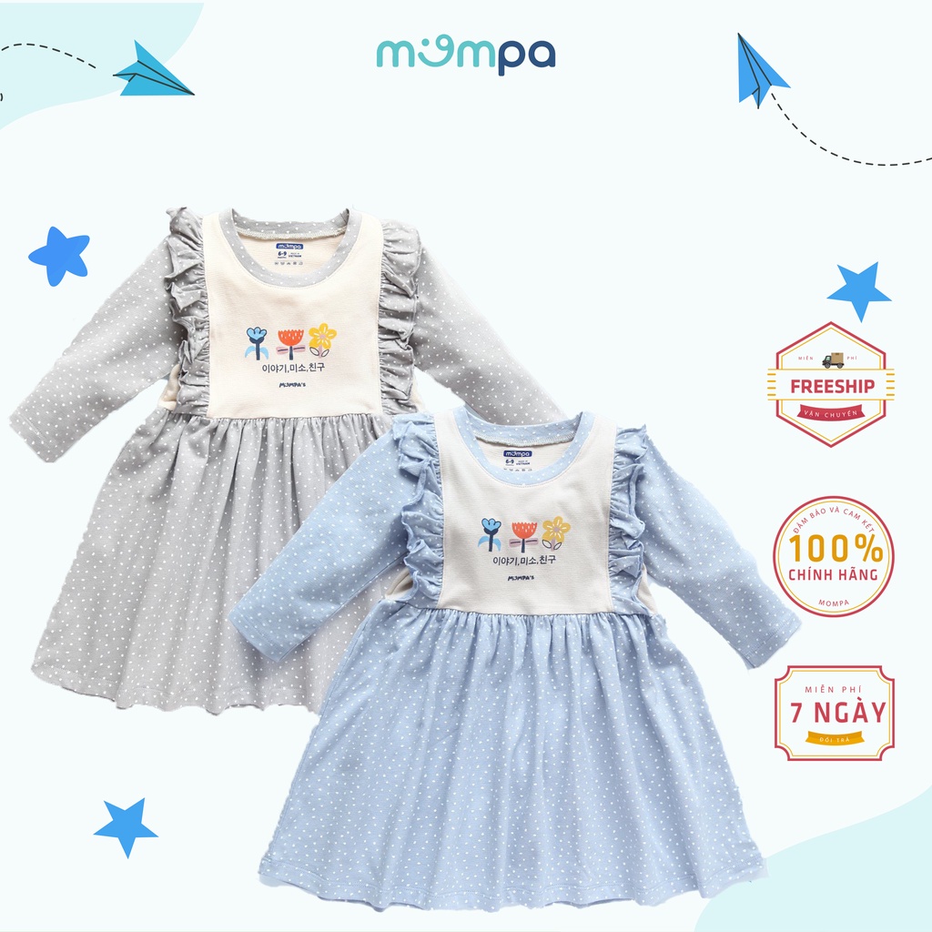 Váy dài tay cho bé gái 6 tháng đến 4 tuổi vải cotton thoáng mát của Mompa MP 811