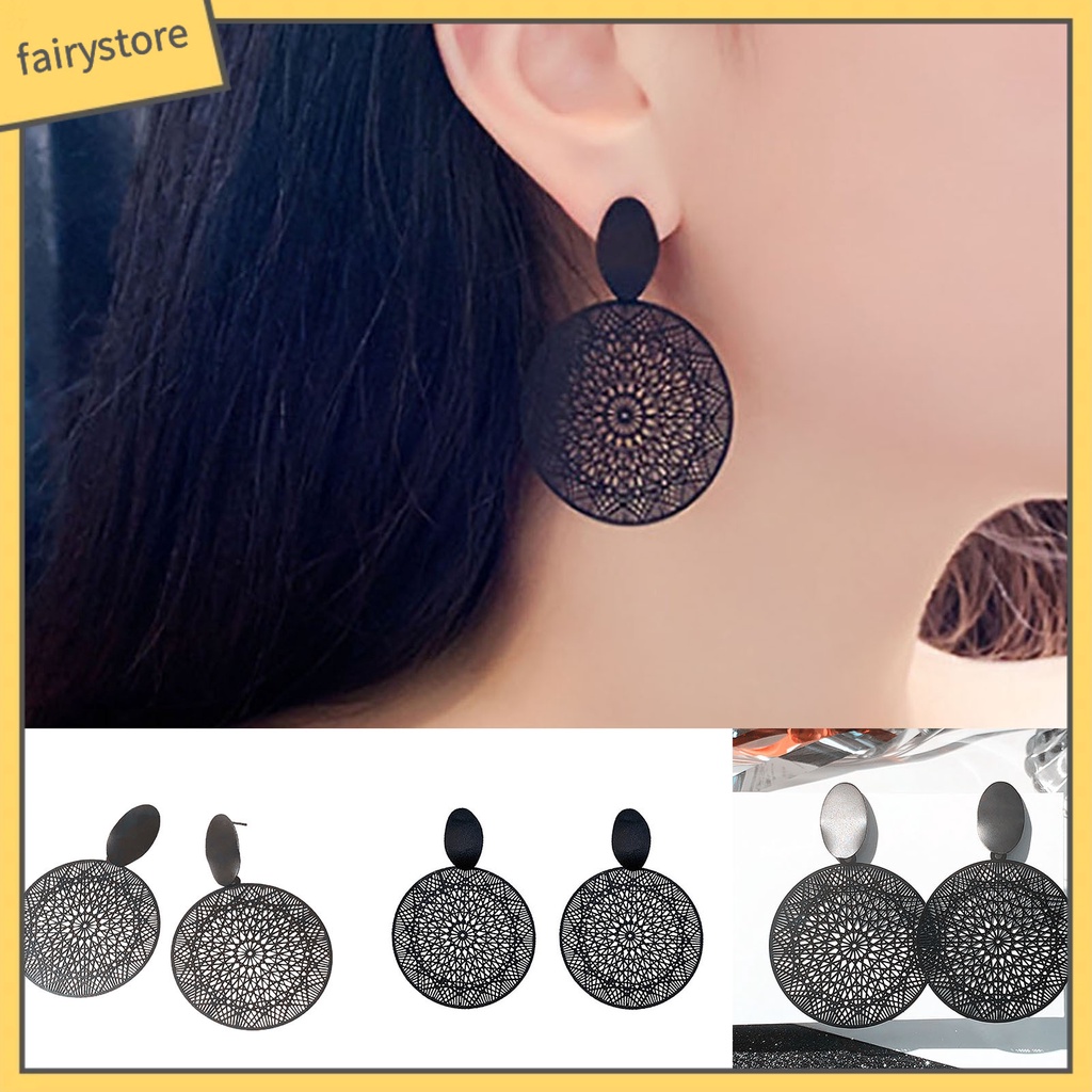 1 Đôi Bông Tai Hình Tròn Bằng Hợp Kim Thiết Kế Đục Lỗ Thời Trang Cho Nữ