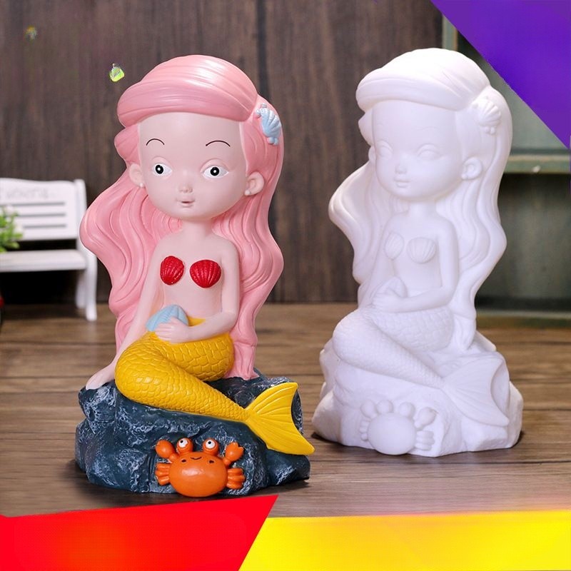 Tượng tô màu nàng tiên cá - Tượng thạch cao - Tượng tô màu ( có kèm màu )