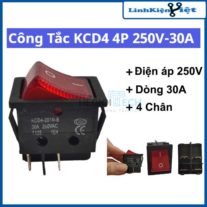Công tắc bập bênh KCD4 250V 30A 4 chân, công tắc máy hàn chịu tải lớn - Thegioitech.com