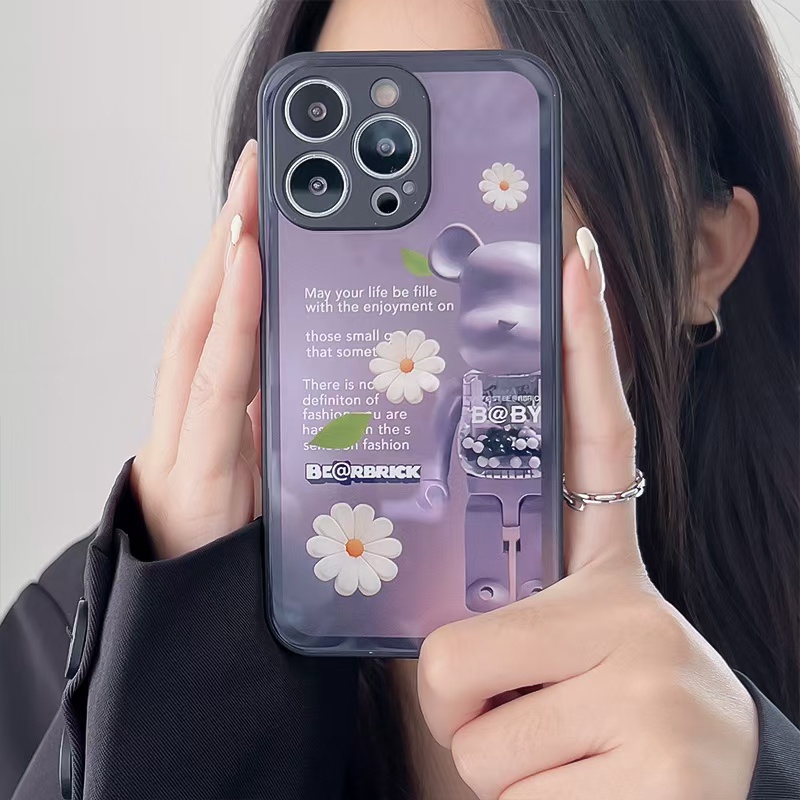 Ốp Điện Thoại Kính Cường Lực In Hình Hoa Cúc Gấu kaws Cho iPhone 14promax 14 13promax 12 11 X XS XSMAX