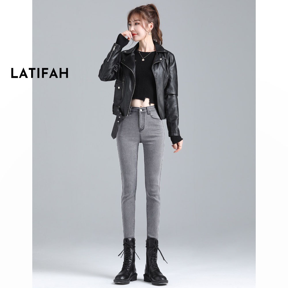 Quần dài jeans nữ co giãn LATIFAH cạp thường trơn màu đen cá tính QD023 phong cách hàn quốc