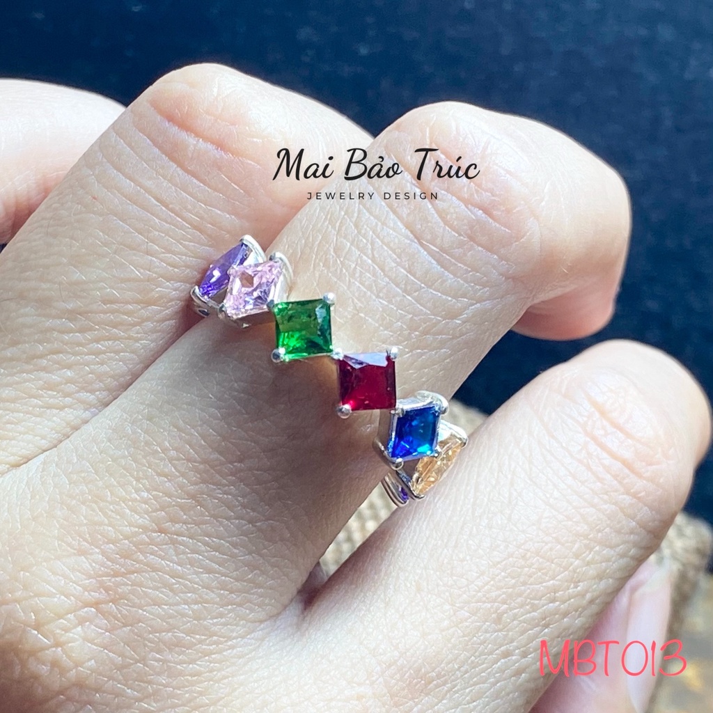 Nhẫn unisex nam nữ bạc cao cấp 925 xi bạch kim đá vuông được Mai Bảo Trúc thiết kế phá cách - MBT013