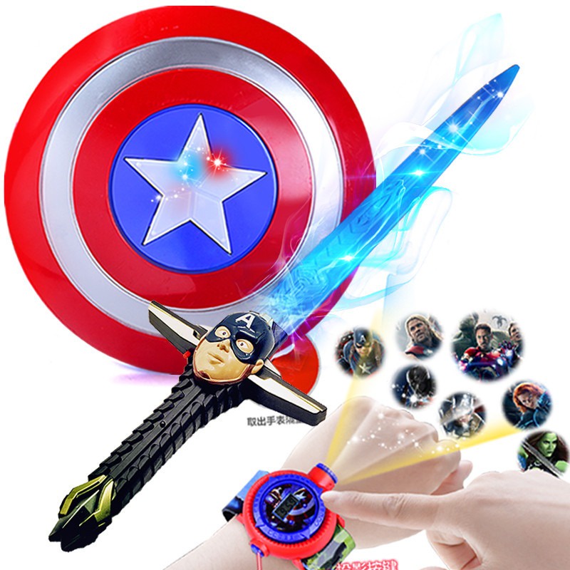 Kiếm ánh sáng và mặt nạ phát sáng của đội trưởng mỹ Marvel Siêu anh hùng Người nhện người sắt