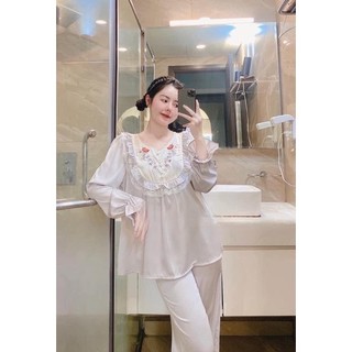 BỘ LỤA DÀI QUẢNG CHÂU CỔ THÊU HOA XINH