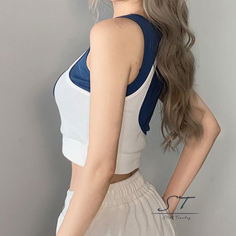 Áo Sát Nách Giả Hai Lớp Màu Sắc Tương Phản Thời Trang Đường Phố CY03