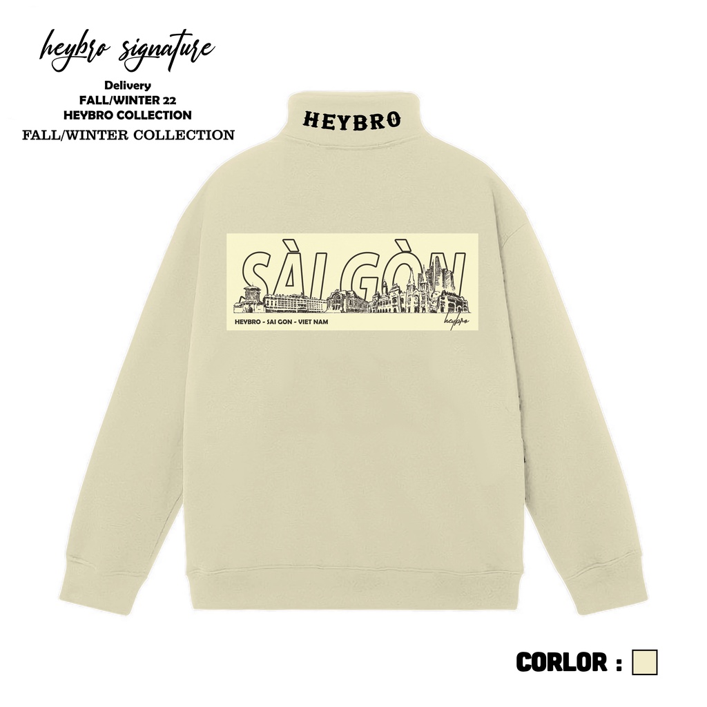 Áo sweater nỉ bông half zip HEYBRO / Sweater Unisex nam nữ