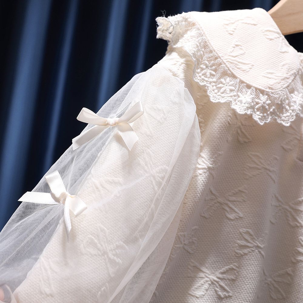 Áo Sơ Mi Tay Dài Cổ Búp Bê Phối Ren Dễ Thương Phong Cách Hàn Quốc Cho Bé Gái