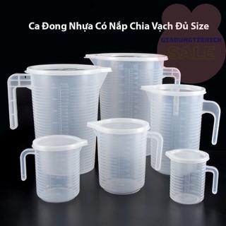 Cốc đong nhựa, ca đong nhựa định lượng có nắp đậy pha chế bằng nhựa chia vạch
