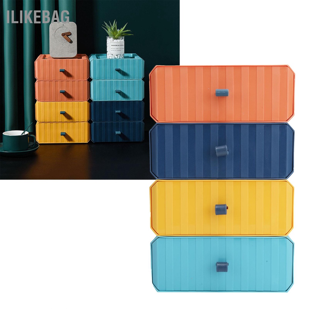 Ilikebag Ngăn kéo 4 cái Hộp lưu trữ bằng nhựa Bàn tổ chức có thể xếp chồng lên nhau Bộ cho Văn phòng tại nhà
