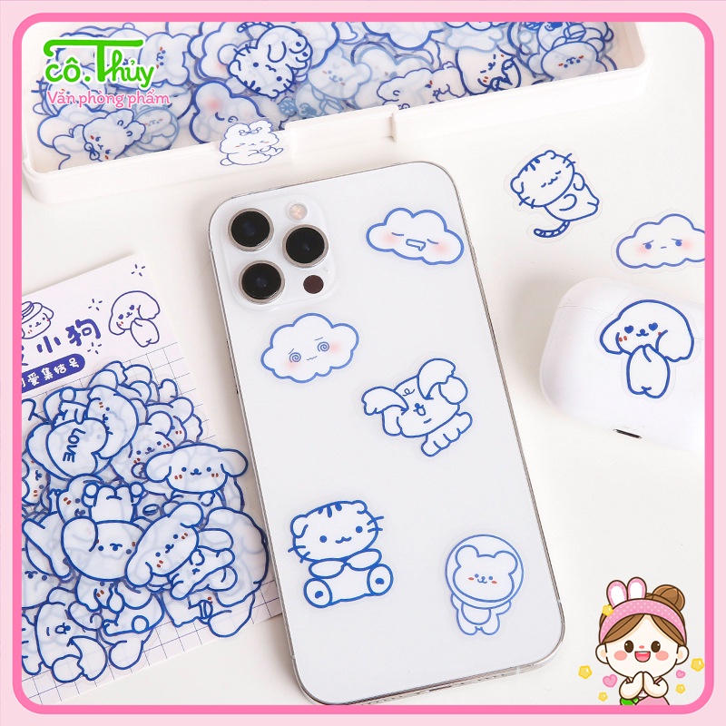 Bộ 40 miếng hình dán PET chống thấm nước họa tiết hoạt hình đơn giản trang trí sổ tay đẹp mắt SX