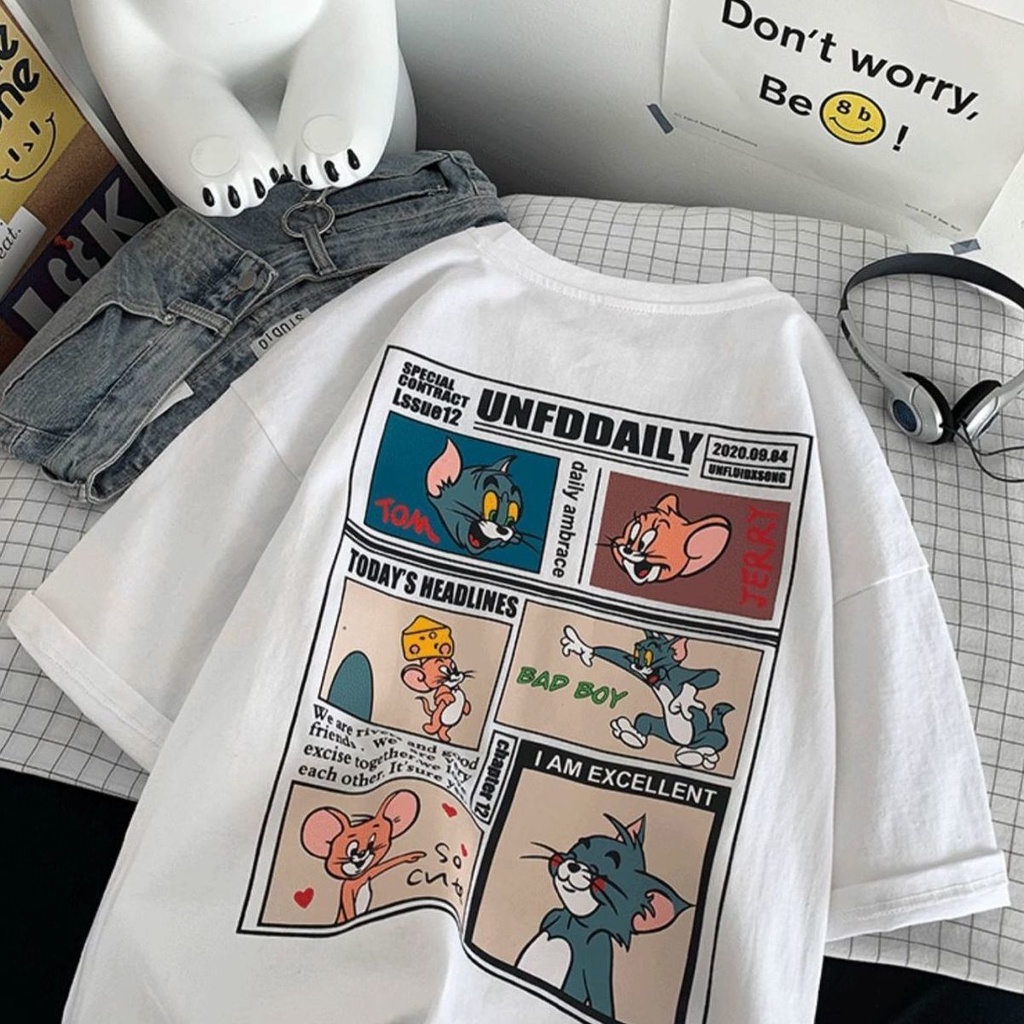 NRVP Áo thun tay ngắn dáng rộng in họa tiết phong cách Hàn Quốc thời trang cho nam và nữ