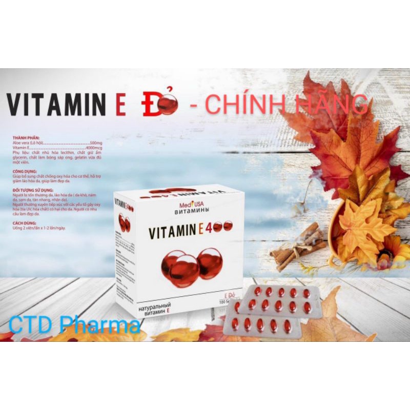 VIÊN UỐNG VITAMIN E ĐỎ hỗ trợ đẹp da đẹp tóc, giúp giảm nám, sáng da, hạn chế nếp nhăn, lão hóa (hộp 100 viên nang mềm)